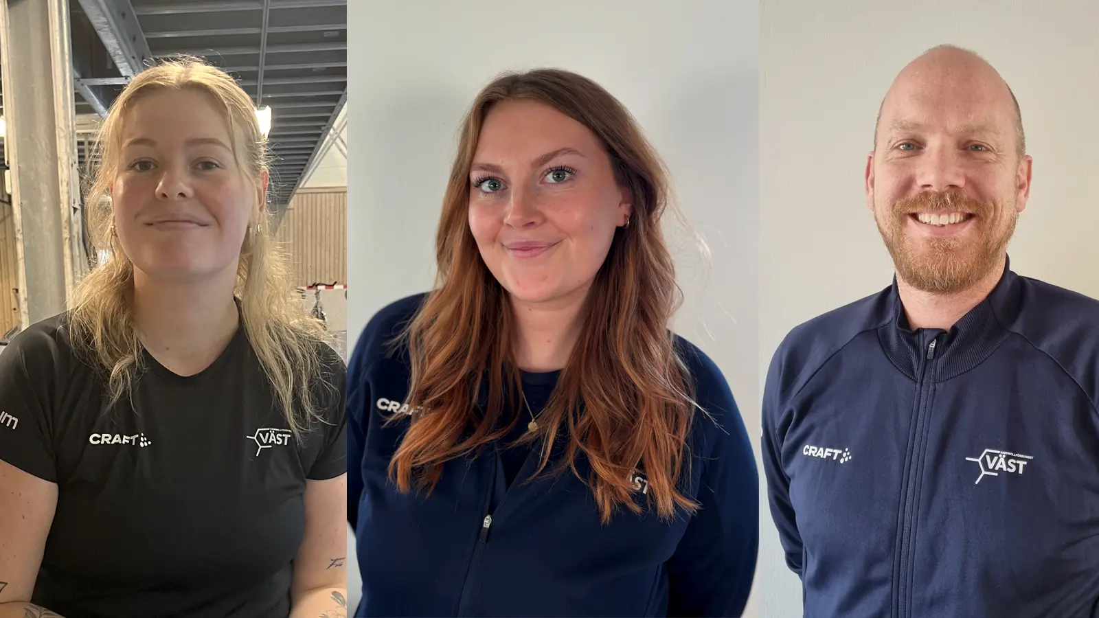 tre personer i tre bilder jämte varandra. till vänster en tjej med långt halvt uppsatt blont hår, en tjej i mitten med brunrött långt hår och en man till höger med lite skägg.
